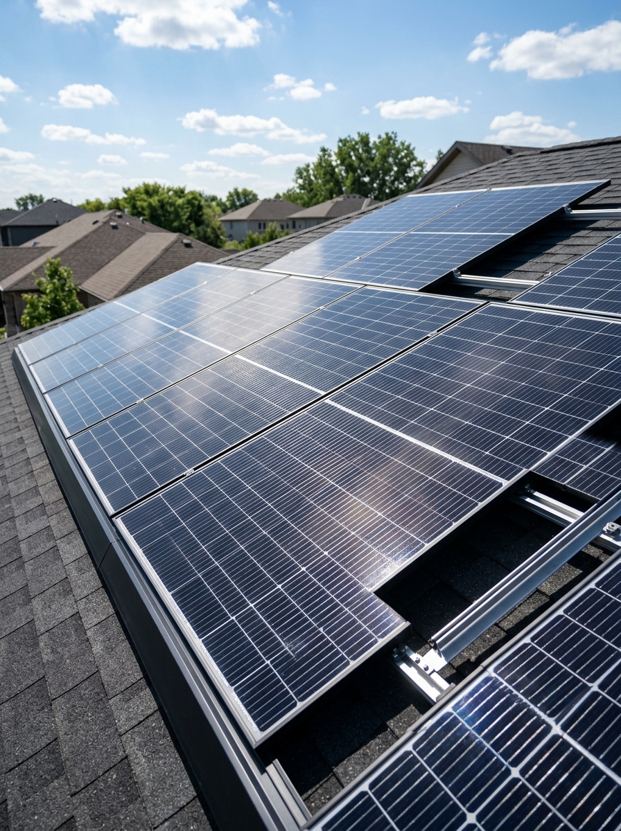 Solar panels on modern realistic house